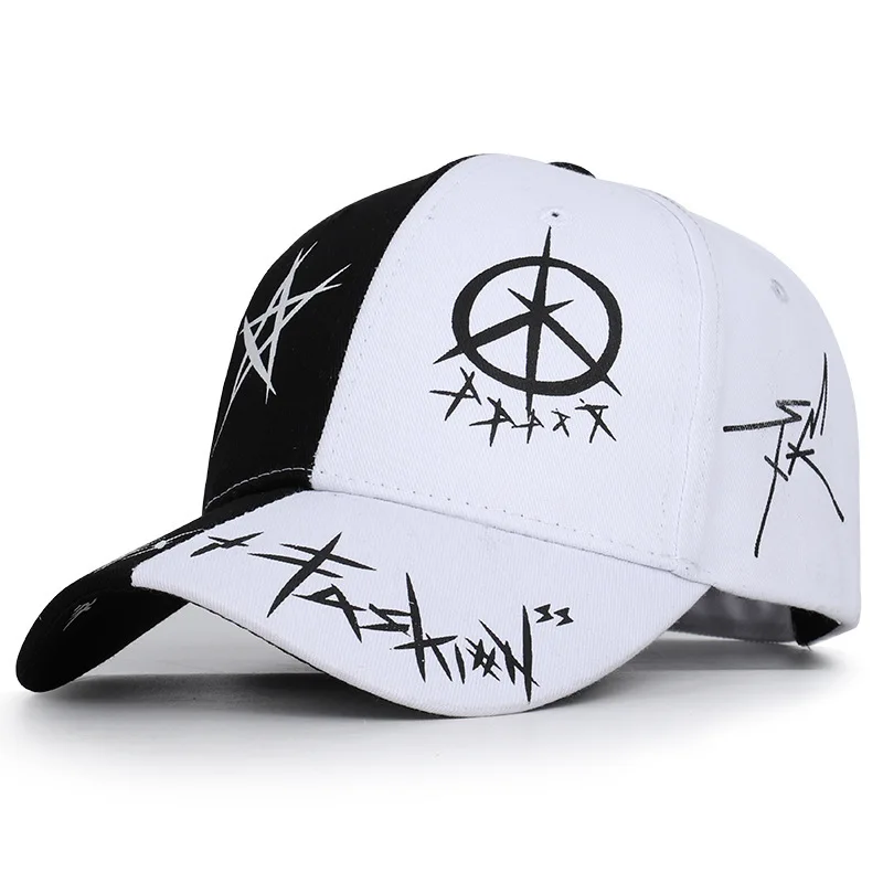 Unisex Baseball Caps Black And White Color Matching Pentagram Graffiti Baseball Cap Young Men Women The Spring Summer Sun Hat