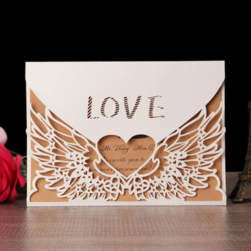 

Angel Wings Wedding Invitations Anniversaire Valentine's Day Mariage Bride Baby Shower Party Supplies Favor Invite Message Cards