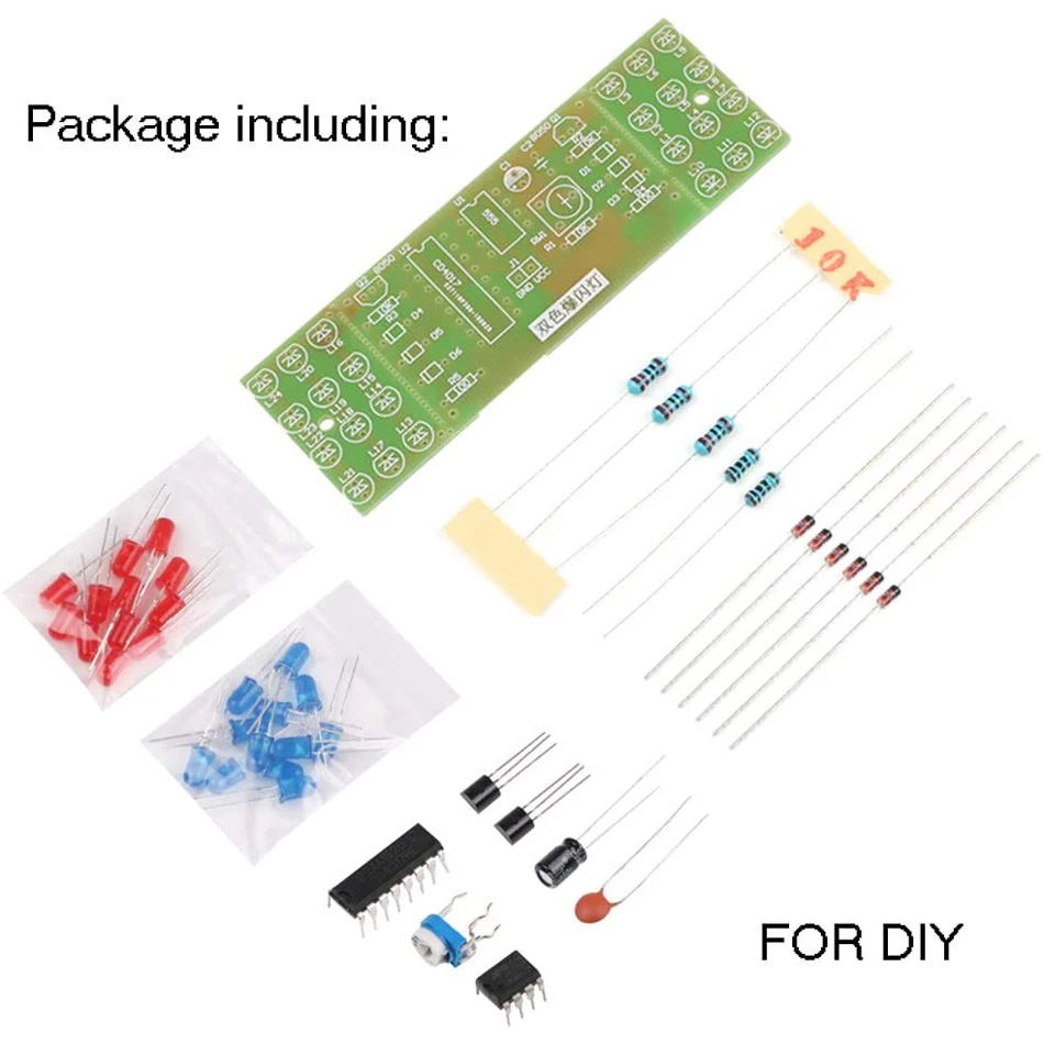 NE555 CD4017 IC LED DIY Electronic Lights Kit Red Blue Dual-Color DIY Kit Strobe Electronic Suit Flashing Lights Components