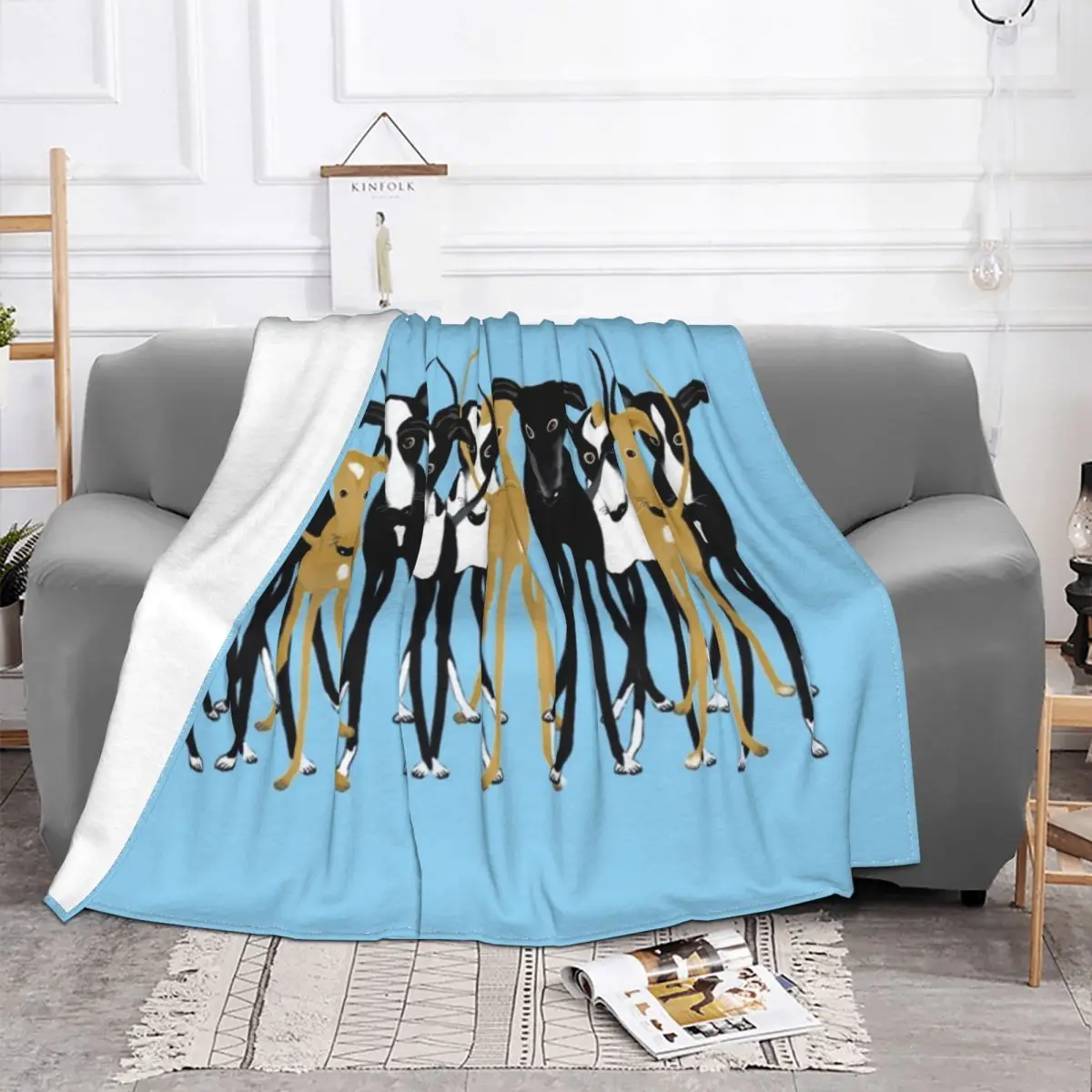 Greyhound Gathering Blankets Fleece Autumn Whippet Lurcher Dog Galgo Cartoon Breathable Throw Blankets for Bed Couch Bedspread