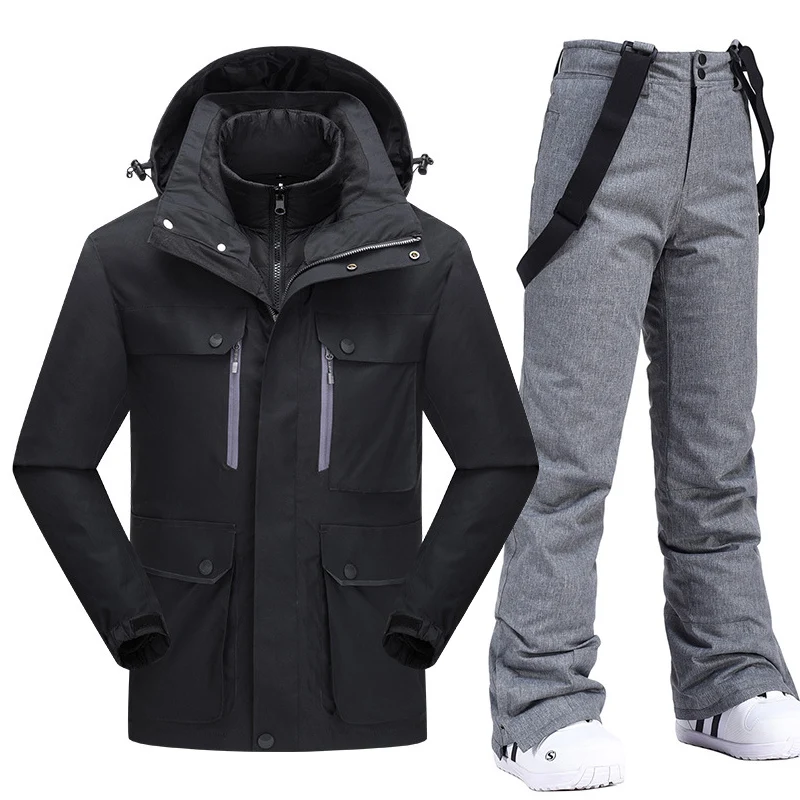 Thicken Warm Ski Suit Men Waterproof Down Jacket and Snow Pants Outfit Male Outdoor Camping Trekking Clothes Snowboard Wear