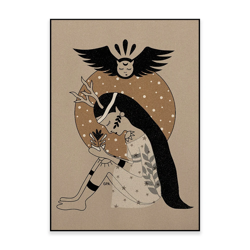 Miracle Print, Théâtre l No.iliar, Spiritual Decor, Bird Poster, Moon Poster, Mystical Decor, Female Illustration, Soulmate Drawing