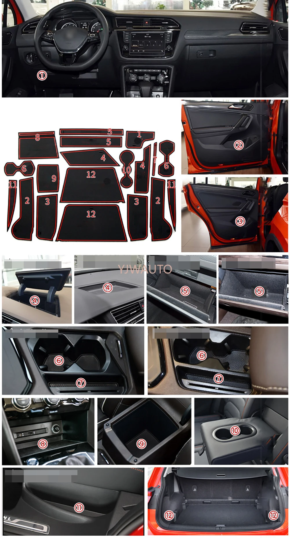 Door Slot Mat for VW Tiguan L 2019 2020 Gate Groove Cushion Car Door Rubber Cup Holder Mats Anti-slip Carpets Position