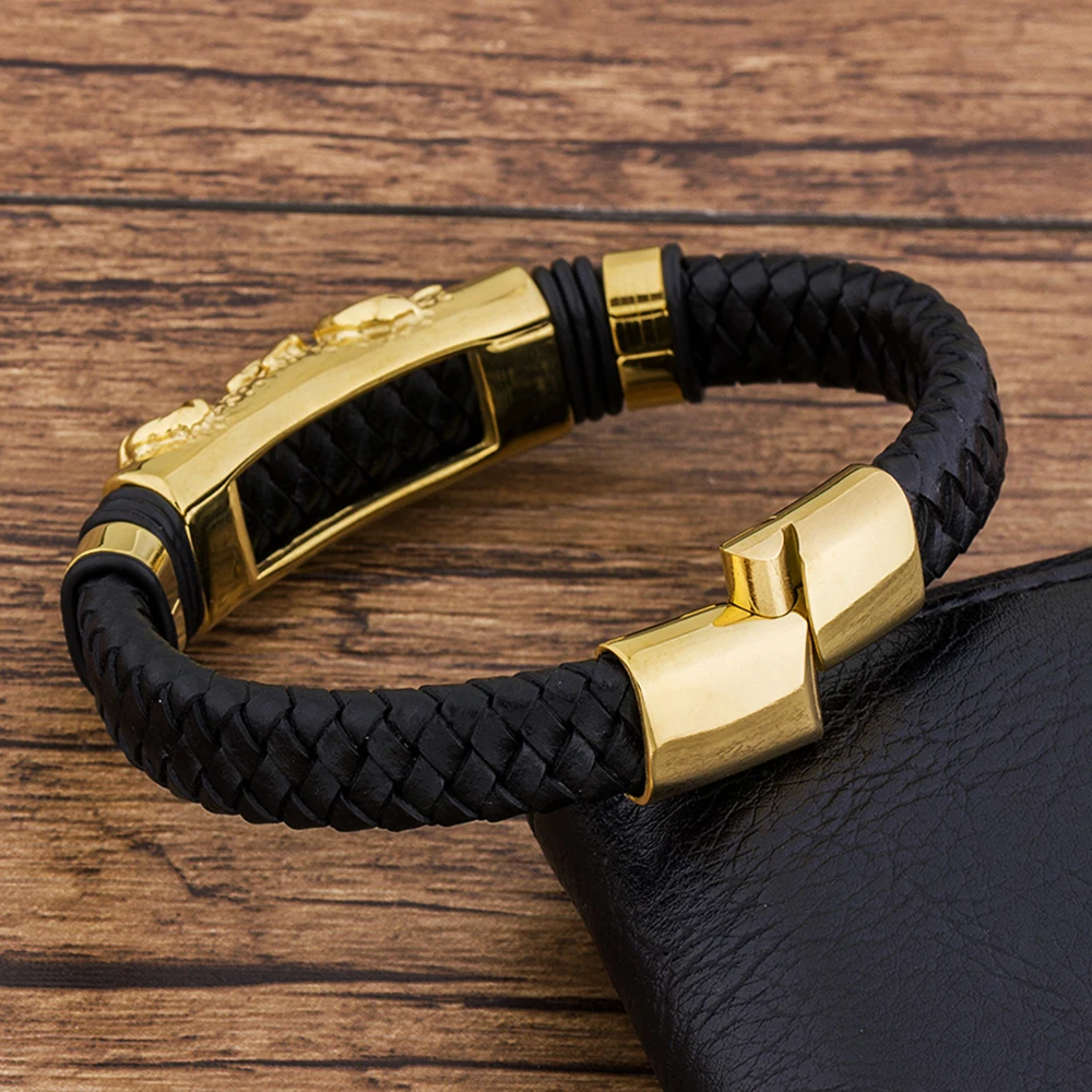 TYO موضة حبل مضفر الفولاذ المقاوم للصدأ الروبيان Anymal الرجال سوار جلد طبيعي اكسسوارات هدية لصديق دروبشيبينغ #4
