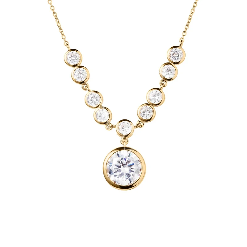 Huitan Kreative Runde Zirkonia Anhänger Halskette Gold Farbe Frauen Hochzeit Halskette Mode Luxus Engagement Schmuck 2021