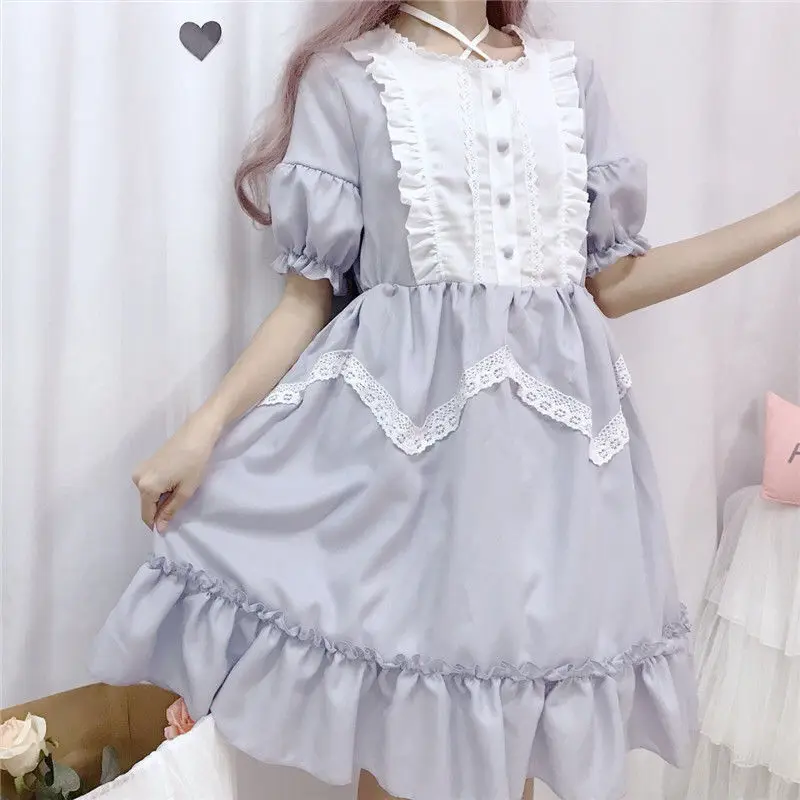 Abito estivo giapponese Lolita abito Vintage lolita abito morbido femminile vento carino fungo abito in pizzo abito manica corta abiti carini