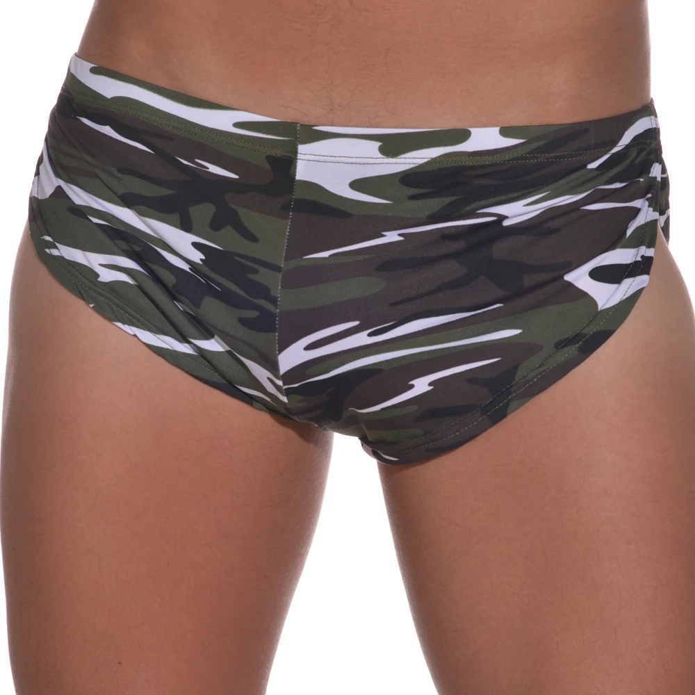 Ropa interior de camuflaje para hombre, pantalones cortos con abertura lateral, Sexy, transpirable, de tiro bajo, sin costuras, para verano