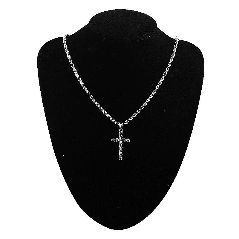 

4mm Width Rope Chain Necklace For Men Women Twisted Silver Color 316L Stainless Steel Cross Pendant Necklaces Fashion Jewelry