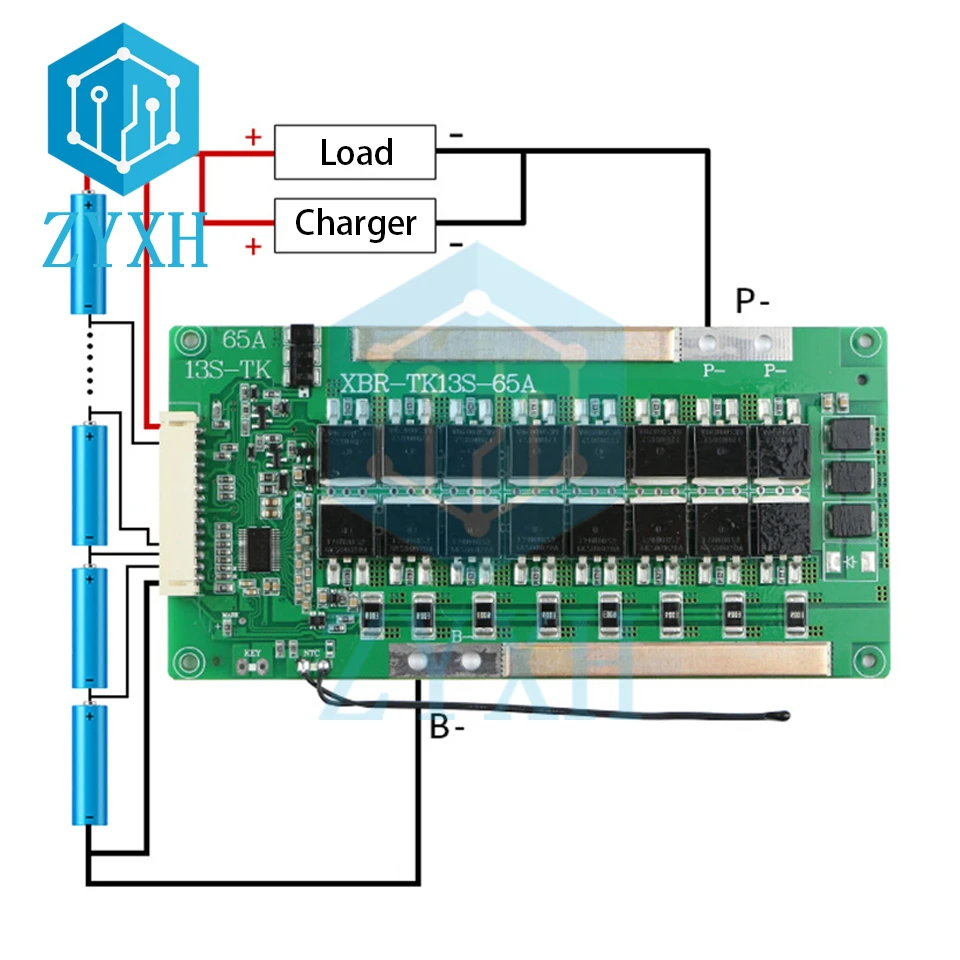 BMS 13S 48V 40A 50A 60A litowo 18650 akumulatory ładowania pokładzie zrównoważony korektor wspólny Port z temperatura NTC ochrony
