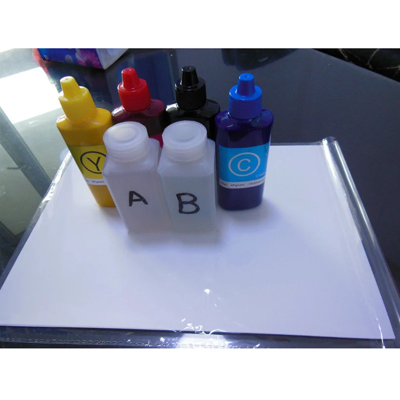 Vilaxh 100ML Activator A 100ML Activator B + 20 Pcs A4 size hydrographic film 4 Color Watermark Pigment ink For Water Printing