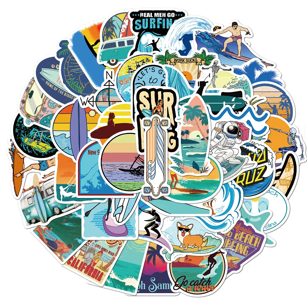 

10/30/50PCS Outdoor Surf Stickers Sports Tropical Beach Surfing Waterproof Stickers To Laptop Guitar Phone Bottle Bike Luggage