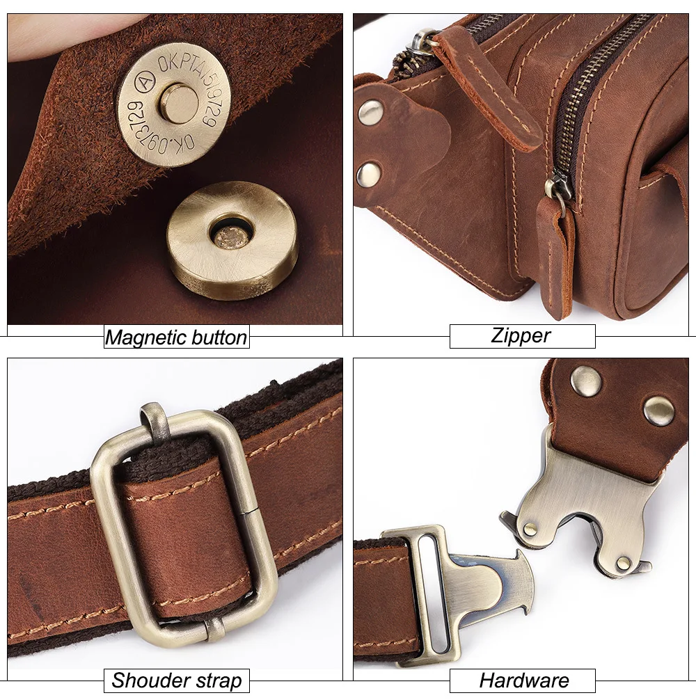 Cow Leather Waist Bag For Men Travel Waist Pack Vintage Small Fanny Pack Male Belt Pouch Bag Phone Chest Bag