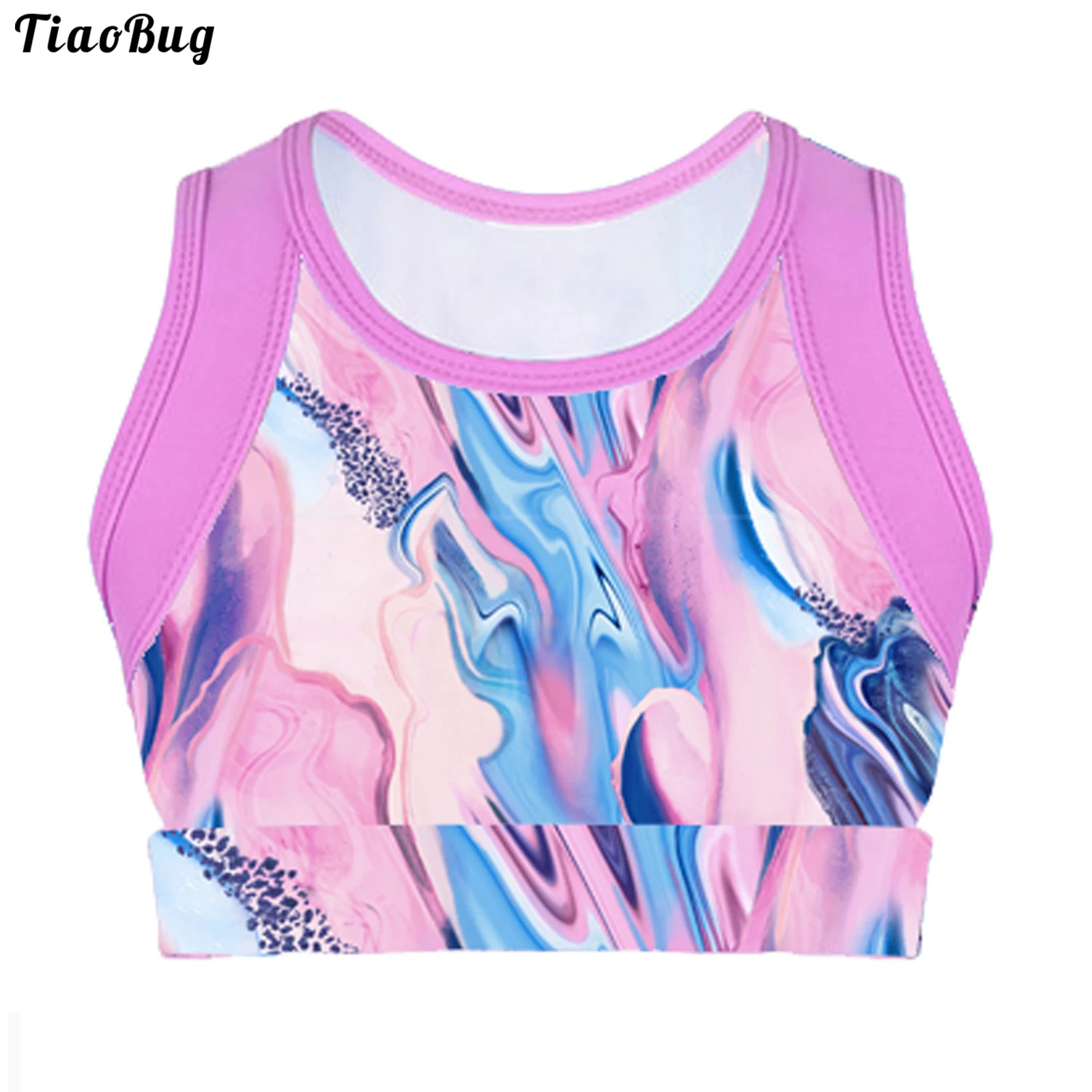 

TiaoBug Summer Kids Girls Sleeveless Tie-Dye Tanks Crop Top For Ballet Dance Stage Performance Workout Yoga Sport Running