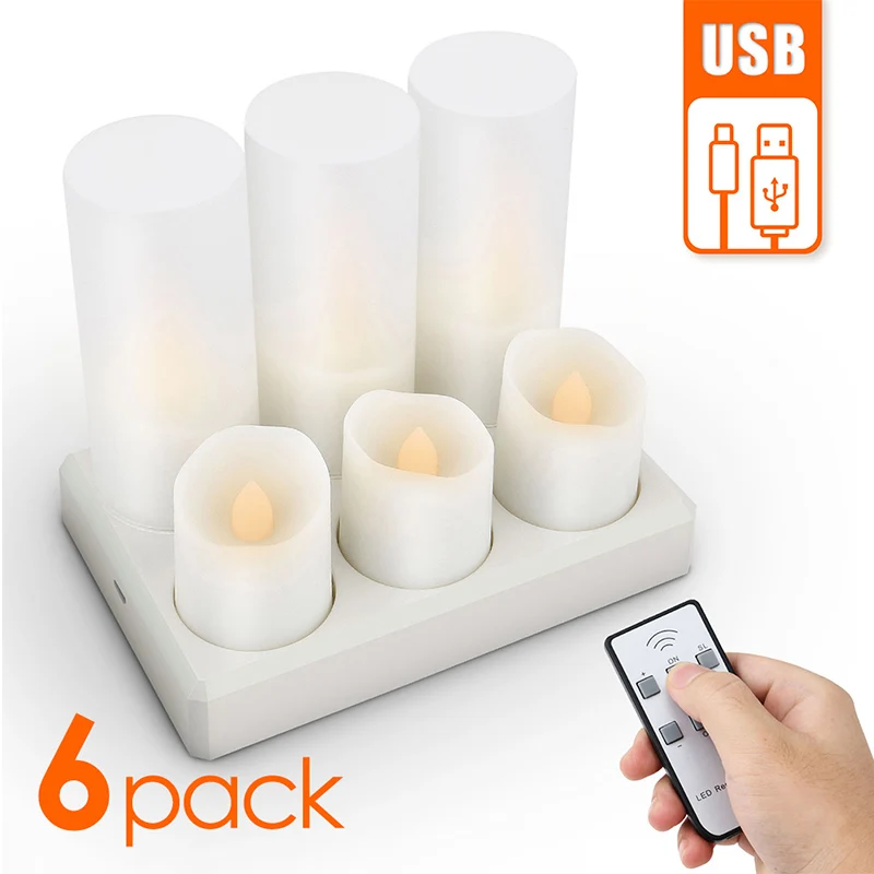 Led Candles With Flickering Flame Timer Remote Control For Halloween Home Decoration USB Rechargeable Tealights Electric Candles