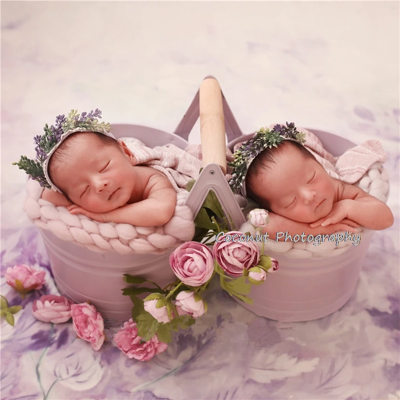 Kokosnoot Pasgeboren Baby Photo Props Baby Foto Thema Props Twin Baby Foto Emmer Retro Oude