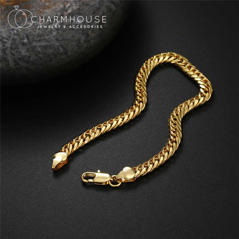 925 Sterling Silver/ 18K Gold Plated Bracelets For Man Women 6mm Sideways Link Chain Bracelet & Bangle Wristband Fashion Jewelry