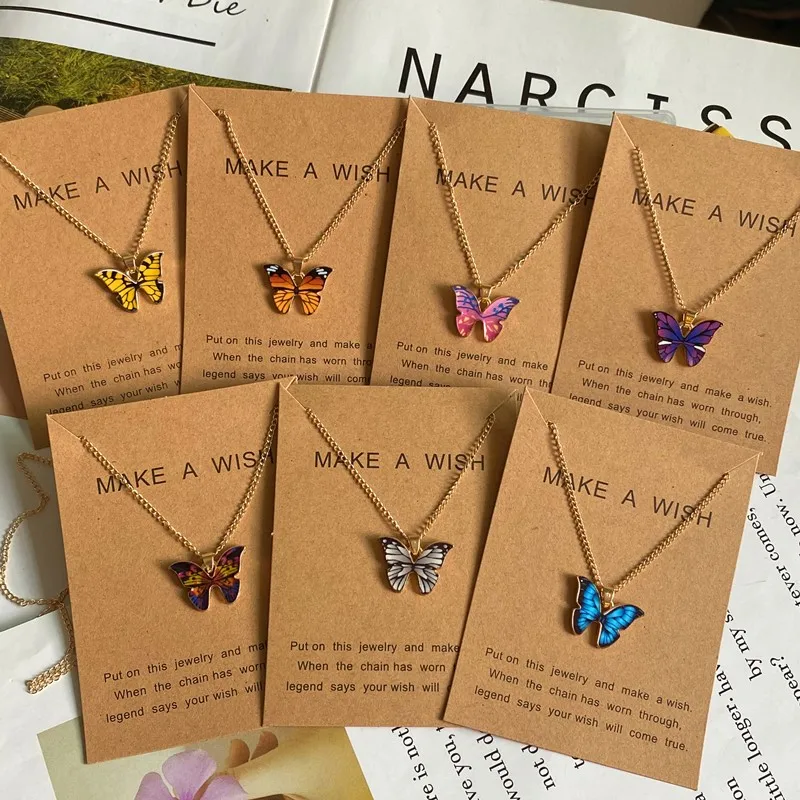 Fashion Women Necklace Korea Style New Butterfly Pendant Necklace Gift For Girl  Cute Lovely Neck Jewelry Wholesale Dropshipping