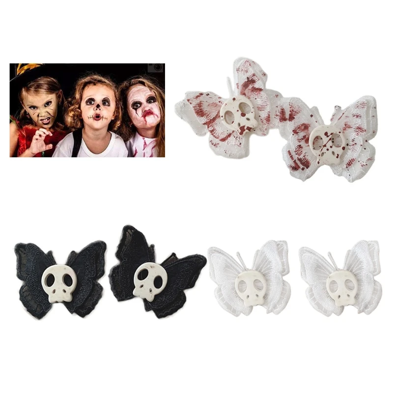 Goth Handmade Injured Butterfly Skull Hairpin for Women Cartoon Harajuku Nostalgic Hair Clips Accessories 90s Party