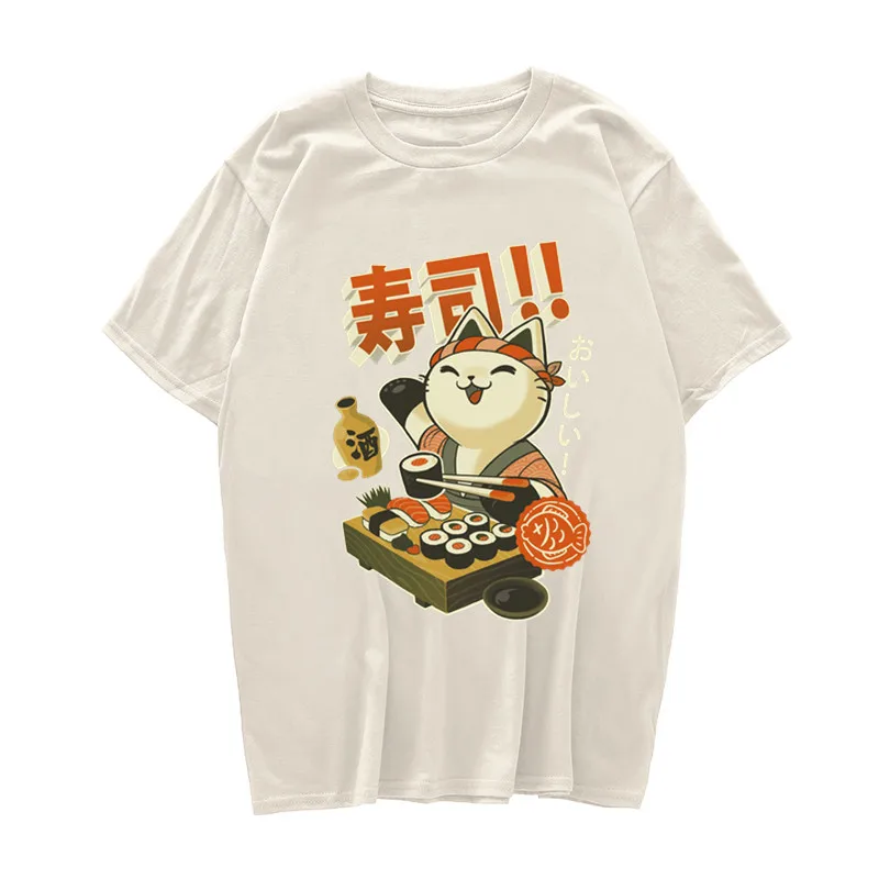 Manga Sushi Japan T Shirt Men/women Aesthetic Cute Cotton Cool Vintage T-shirt Harajuku Streetwear Camisetas Hombre Anime Tshirt