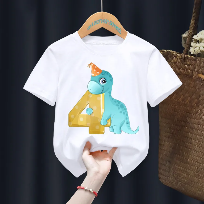 Cute Cartoon Dinosaur Birthday Number 1-10th Fixed printing Baby Kid Customer T-shirt Children Birthday Girl Present Clothes