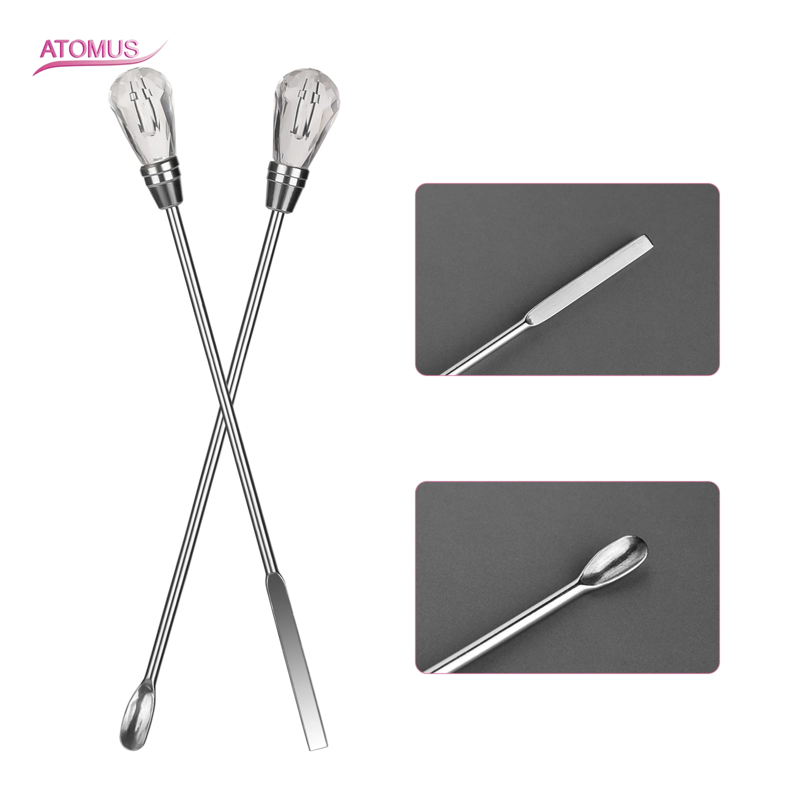 2PCS Multifunctional Nail Art Stirring Rod For UV Gel Tattoo Ink Mixing Spoon Stainless Steel Dotting Pen Picker Stirring Spoon