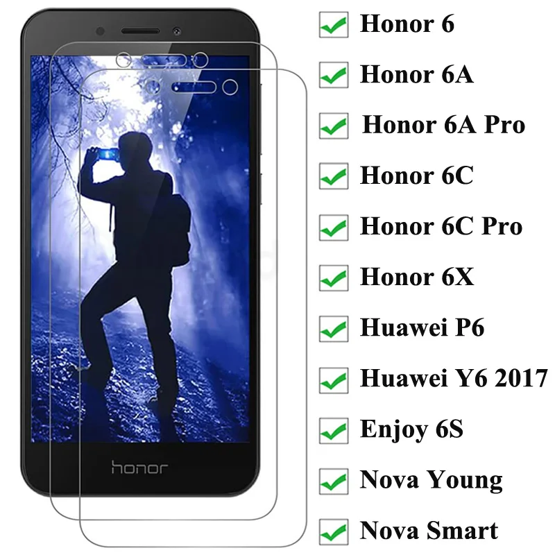 2PCS Tempered Glass Screen Protector For Honor 6 6A 6C Pro 6X 6 Play Protective Glass For Huawei P6 Enjoy 6S Nova Young Smart Y6