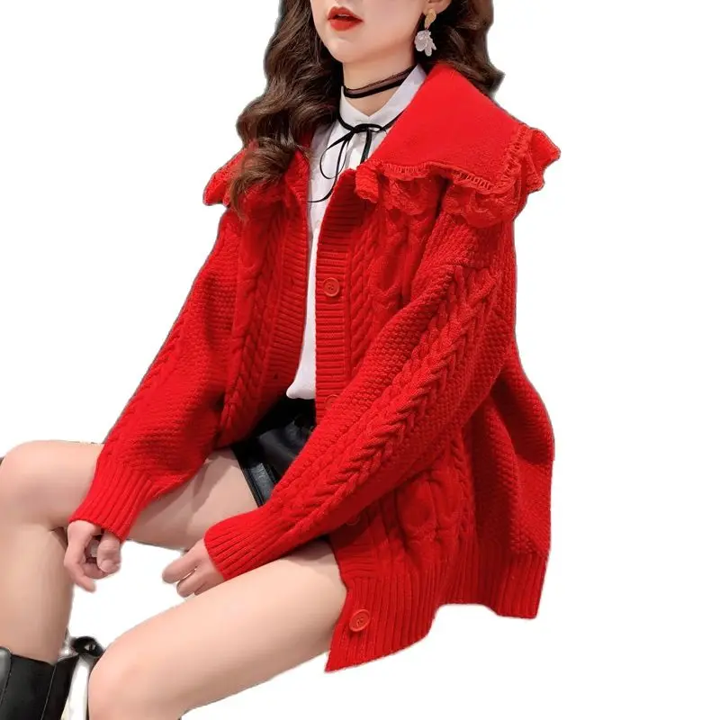 Women Korean Of loose Lazy Wind Sweater Jacket 2021 Female Spring Autumn New Net Infrared Wear Knitted Cardigan Coat Jacket A239