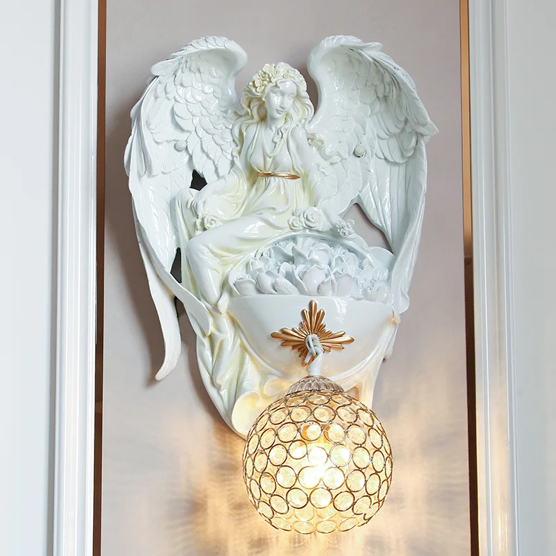 European retro Angel wall lamp living room corridor bedroom bedside lamp individual creativity led gold wall lamp