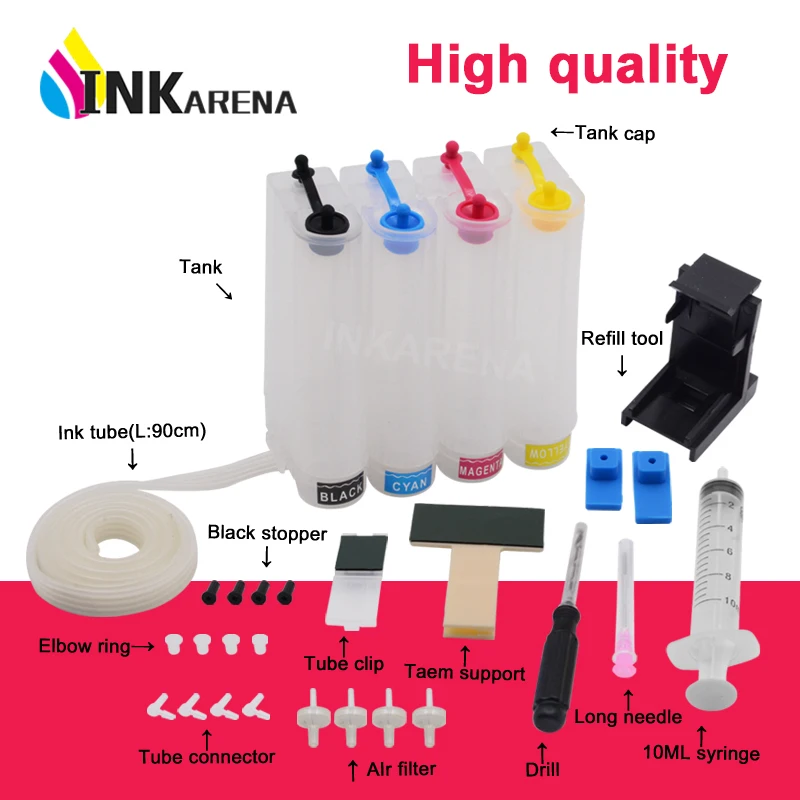 INKARENA DIY 4 Color CISS Ink System accessories Replacement For HP121 121XL ink Deskjet F4283 F2423 F2483 F4283 F4583 Printer