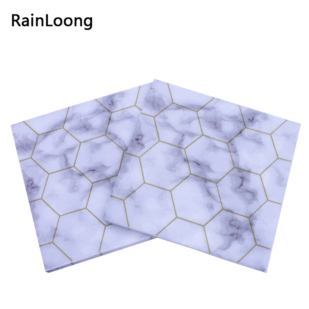 [RainLoong] Print Marble Floor Tile Patterned Paper Napkins Tissue For Party Decoration Decoupage 33*33cm 1 pack (20pcs/pack)