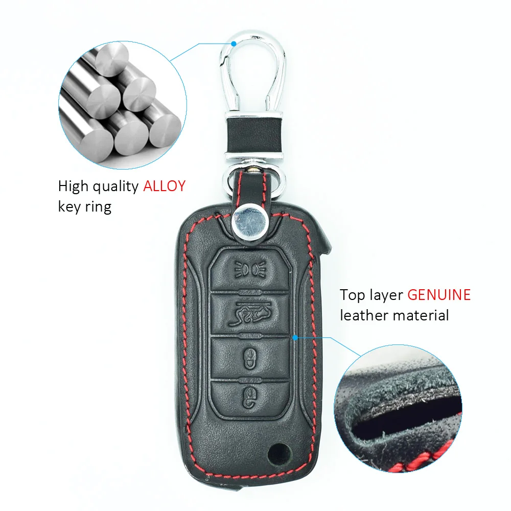 ATOBABI Leather Car Key Case Jacket For Jeep Renegade 2015 2016 2017 4 Buttons Folding Remote Control Fobs Shell Protector Cover