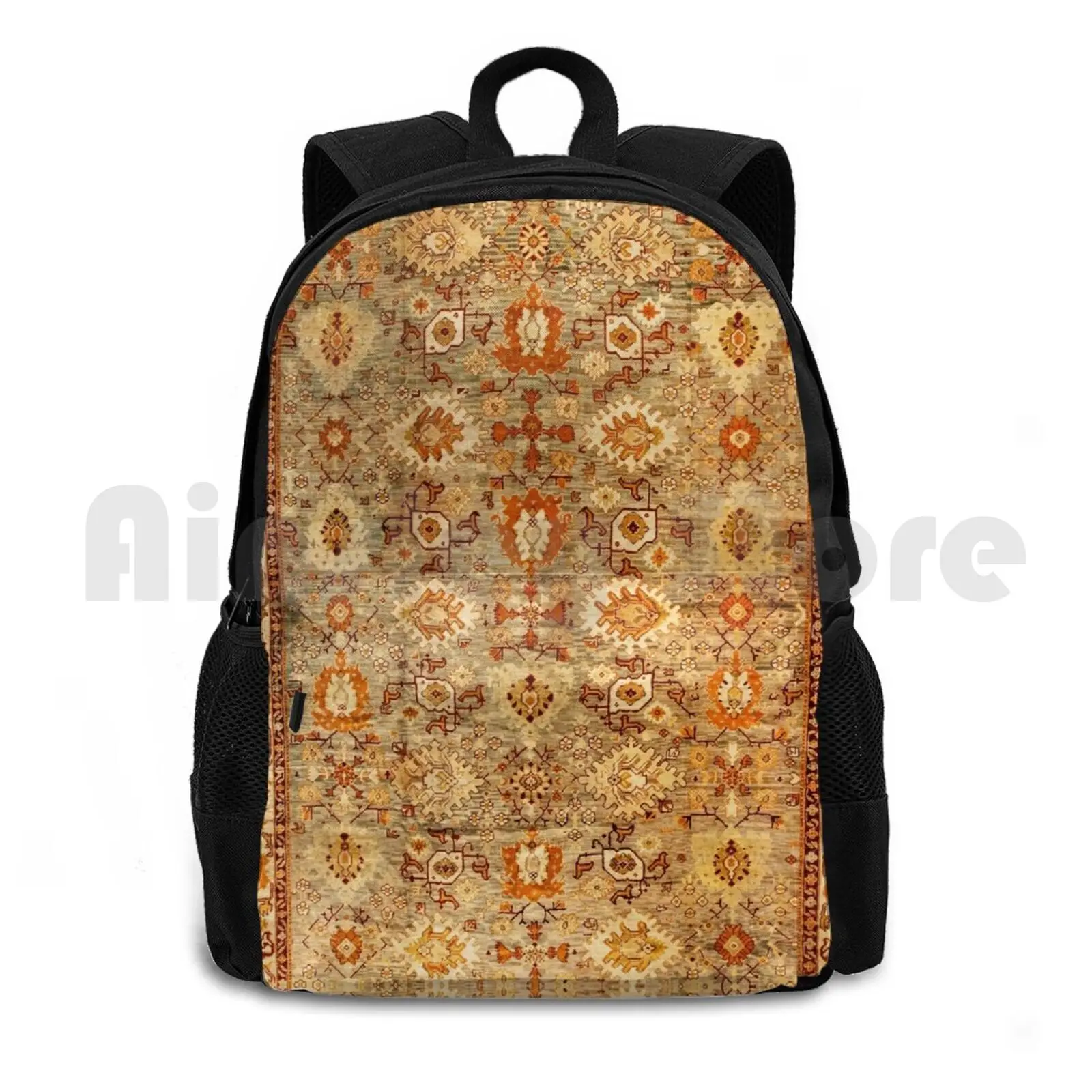 Sac à dos de randonnée en plein air vintage, imprimé turc antique, sac de sport d'escalade, tapis persan tribal, Oushak Lea