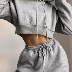 Winter Sweater Two Piece Set Crop Jacket And Tracksuit Joggers 2 Piece Set Crop top Jogging Suits Running suit For Women