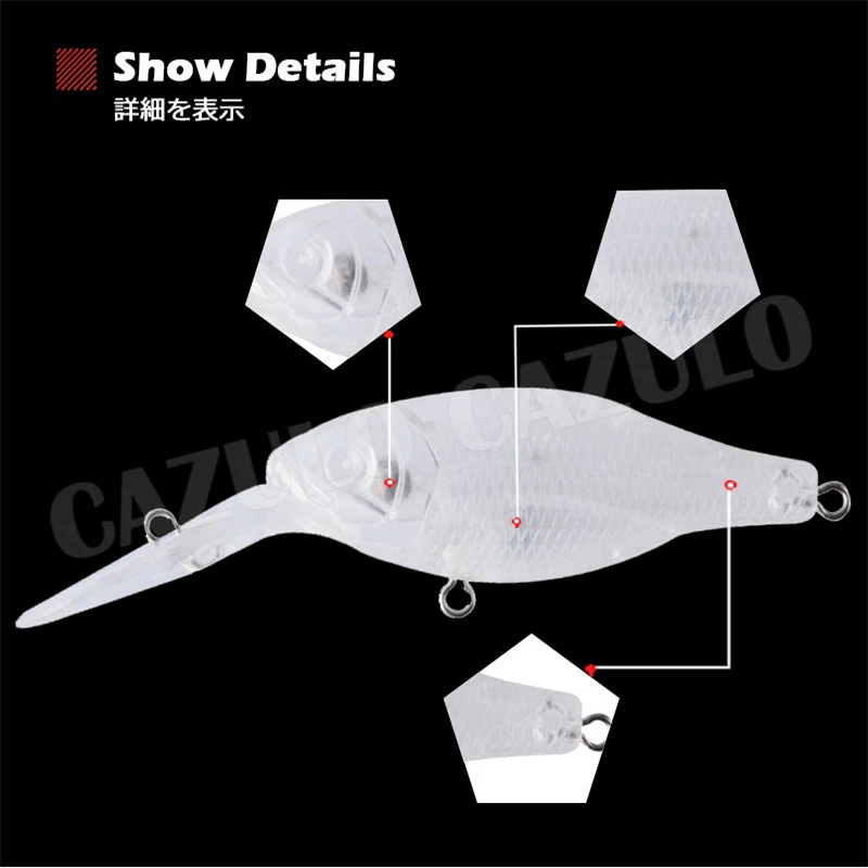 Phụ Kiện Câu Cá Không Phủ Sơn Dụ Minnow 6.6G 89Mm Nổi Diy ABS Trong Suốt Mồi Pesca Thiết Bị Pike Leurre Brochet Angeln