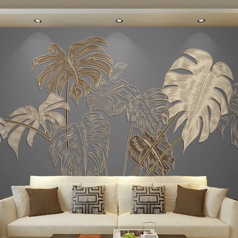 

Custom Wallpaper Light Luxury 3D Turtle Leave Golden Embossed Lines Mural Living Room TV Sofa Study Self-Adhesive Sticker Tapety