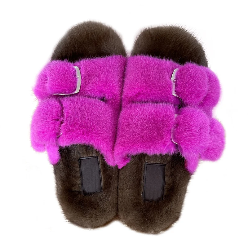 

Real Fur Slippers Autumn Winter Fluffy Slippers 100% Mink Fur Slippers Ladies Shoes 2023 Home Slippers Girls Outdoor Slippers