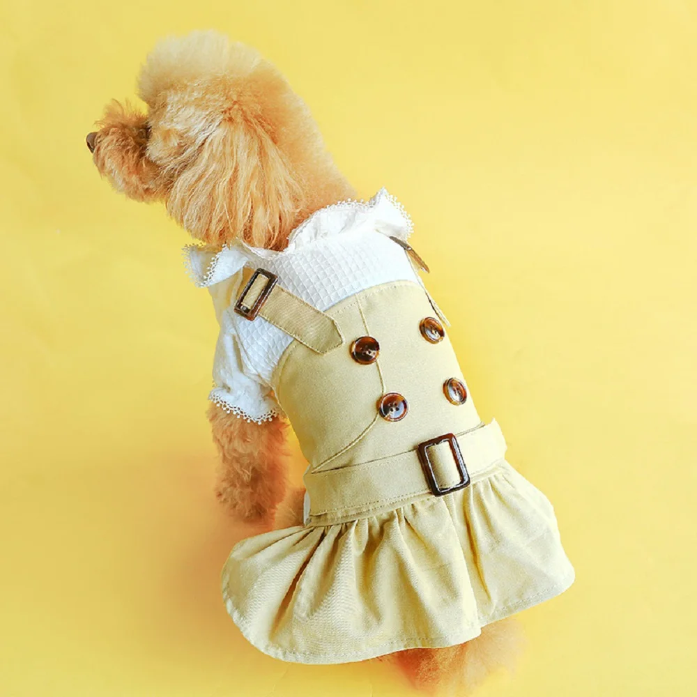 

Pet Dog Clothes for Spring Summer Thin Trench Coat Princess Dress Two Styles Pet Clothing with Button Puppy Dress Lovers Costume