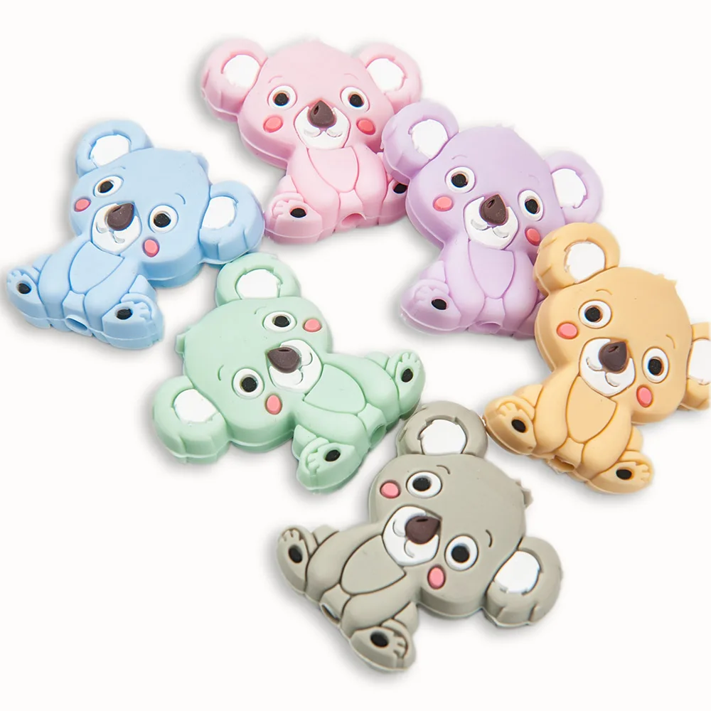 Cute-idea 5pcs Koala Cartoon AnimalSilicone beads DIY silicone Teether Teething Pacifier chain toys Accessories Baby Products