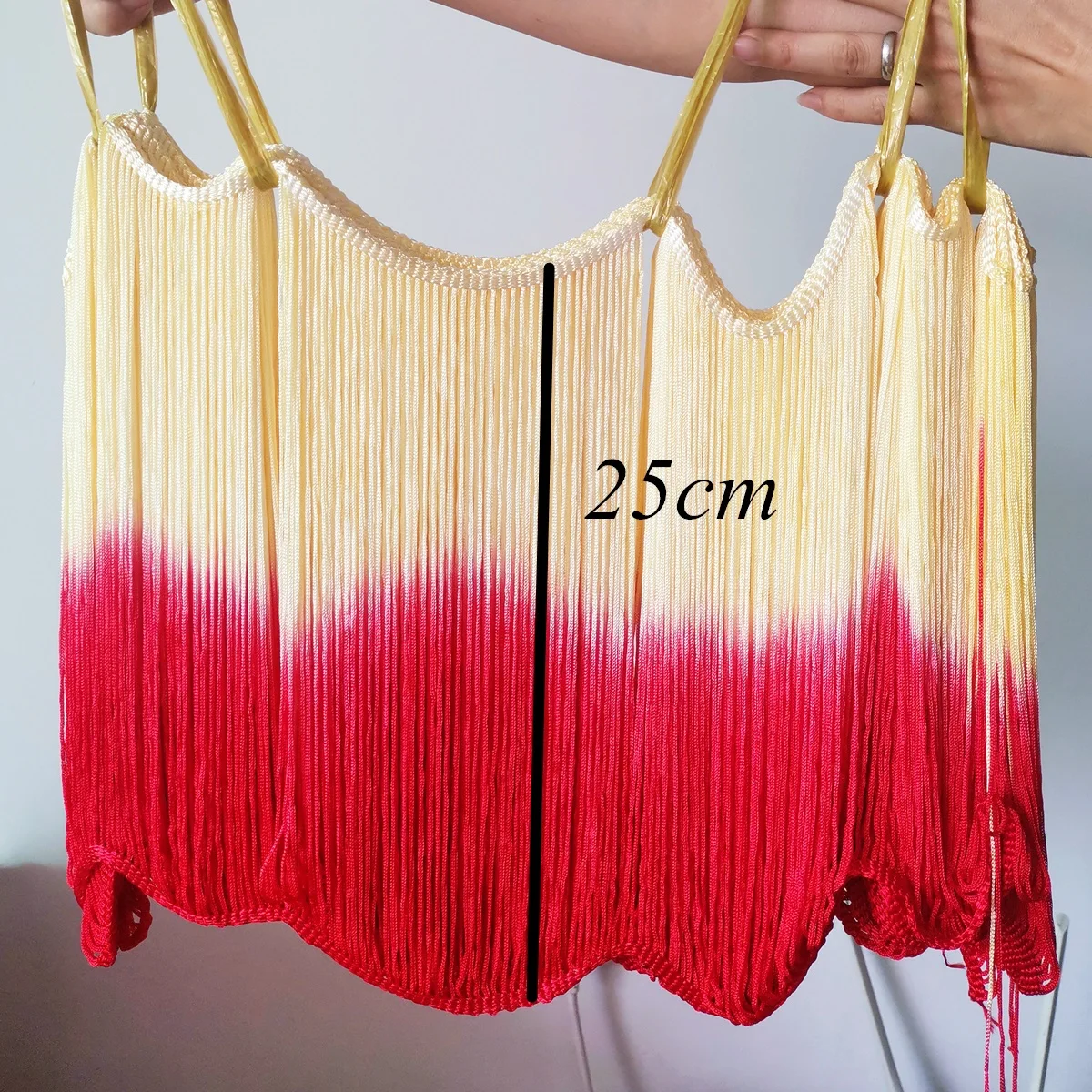 10 Yards Latin Fringe Tassel Dip Dye Ombre Soft Rayon Latin Macrame Dance Dress Trimming Samba Tassel Yellow Red 25CM Long