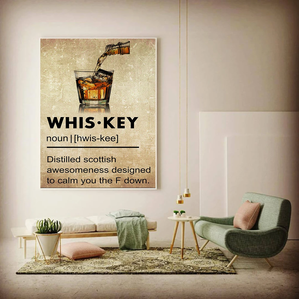 Whiskey Definition Posters and Prints Vintage Wine Alcohol Kitchen Wall Art Prints Whisky Canvas Painting Man Cave Bar Decor
