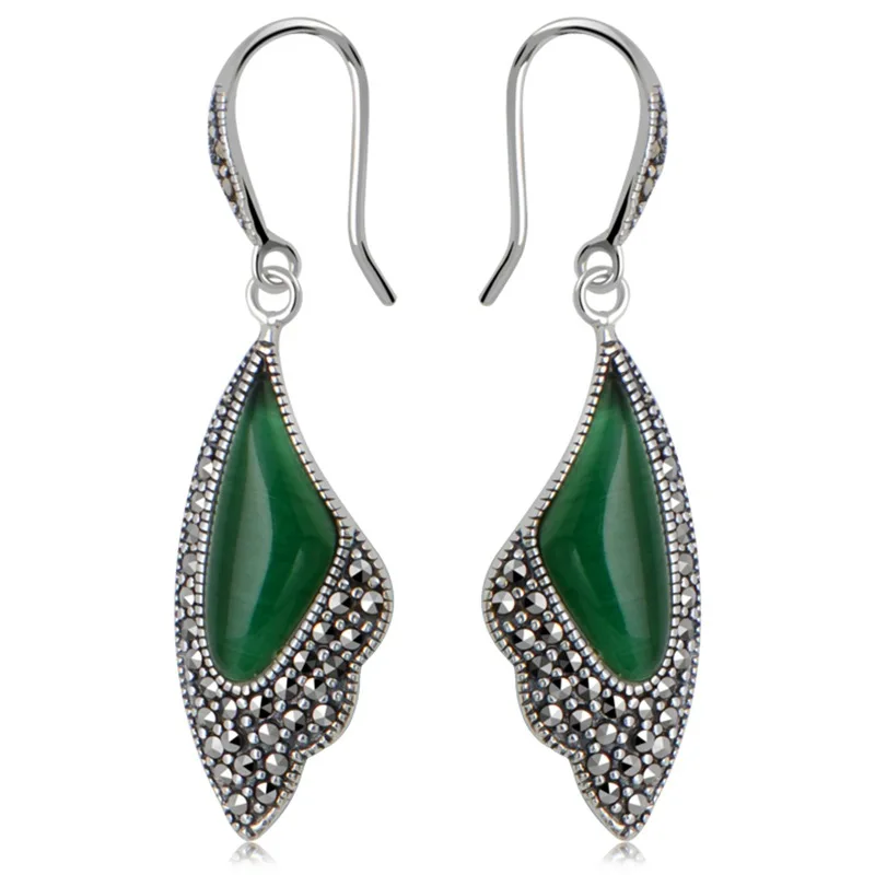 

SA SILVERAGE Silver 925 Sterling Silver Butterfly Wings Classic Green Cat's Eye Earrings for Women Earring Sterling Silver 925