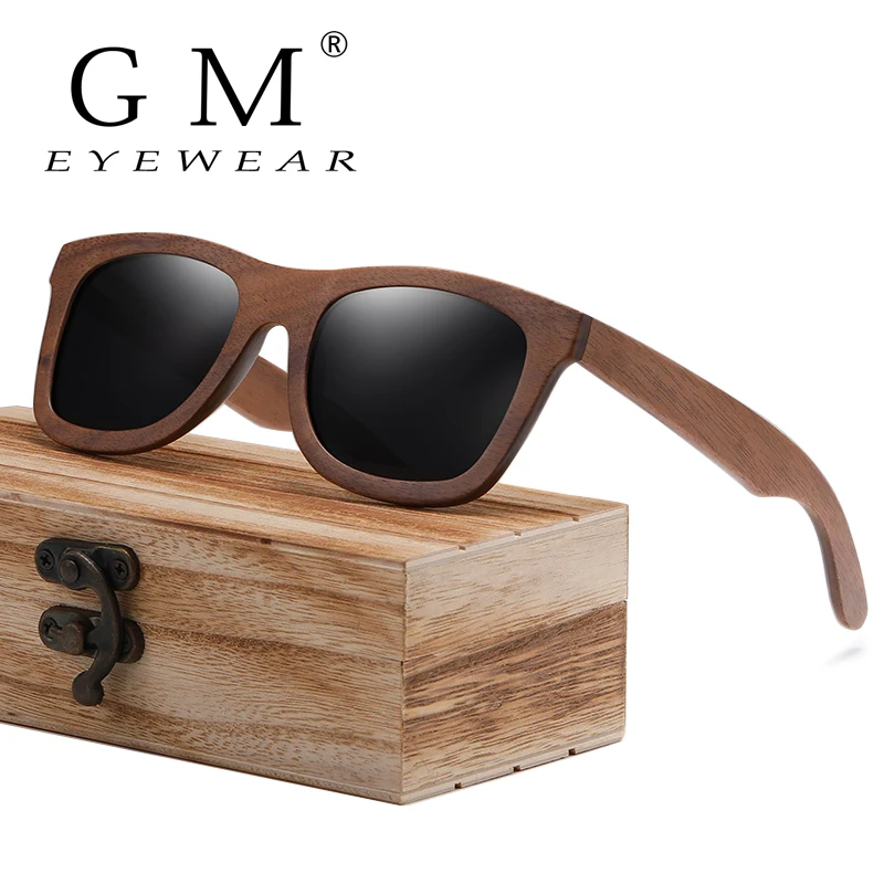 

GM Handmade Walnut Wooden Sunglasses Male Women Polarized Eyewear Driving Wood Sun Glasses UV400 Protection S856CB