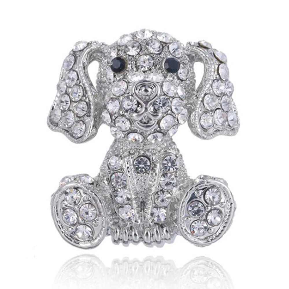 Jewelry Charm Accessories Sliver Plated Rhinestone Metal Animal Dog Brooches Pins