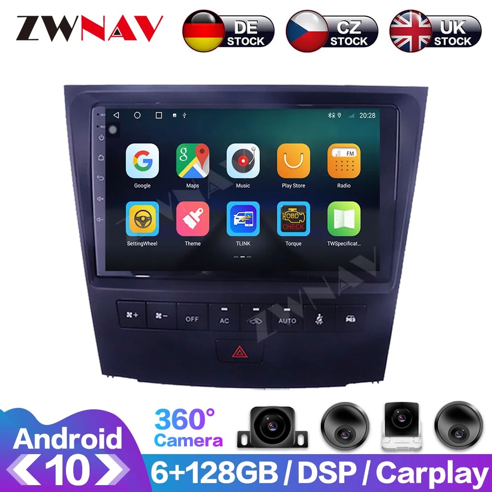 Android 10.0 6+128GB For Lexus GS300 2004-2011 Car Multimedia Player Auto Radio GPS Navigation System Head Unit Carplay 360 Cam