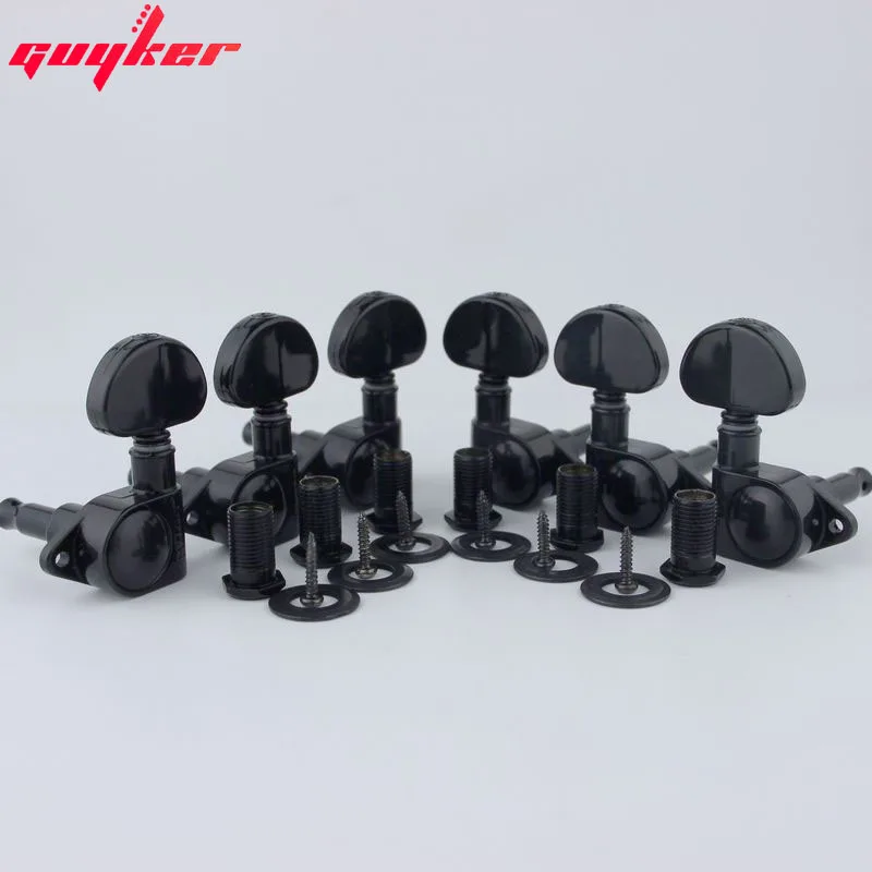 Guyker Guitar Machine Heads 3R3L 1:21 Sealed Tuners Tuning Key Pegs with Big handle Black