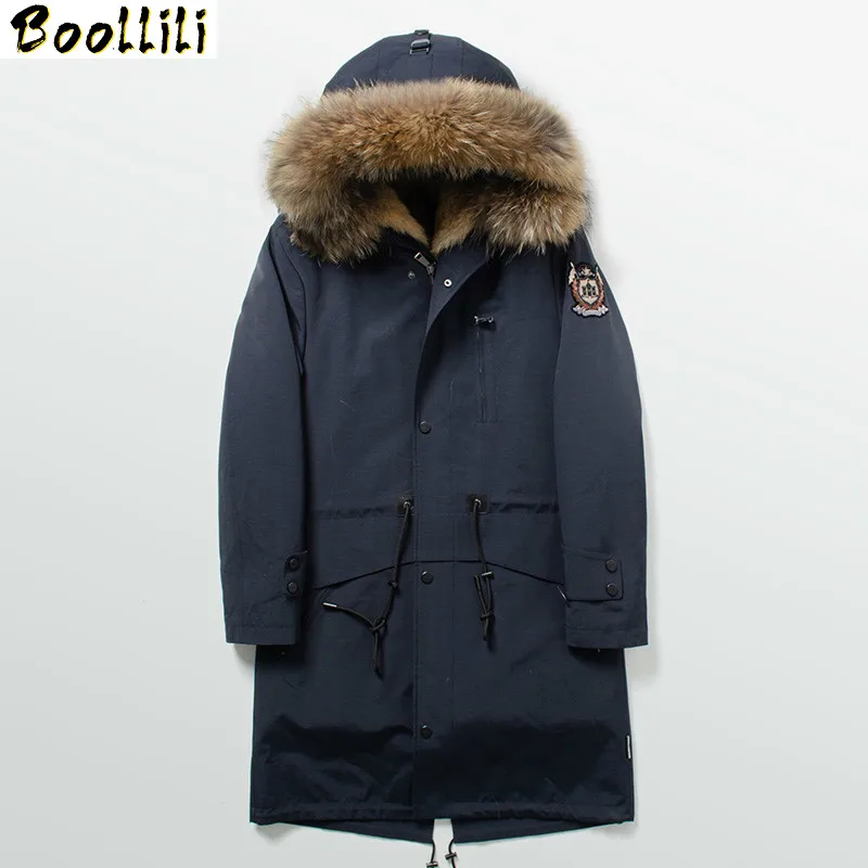 

Homme Boollili Parka Real Wolf Fur Coat Men Long Winter Jacket Men Raccoon Fur Collar Long Parkas Hombre Invierno