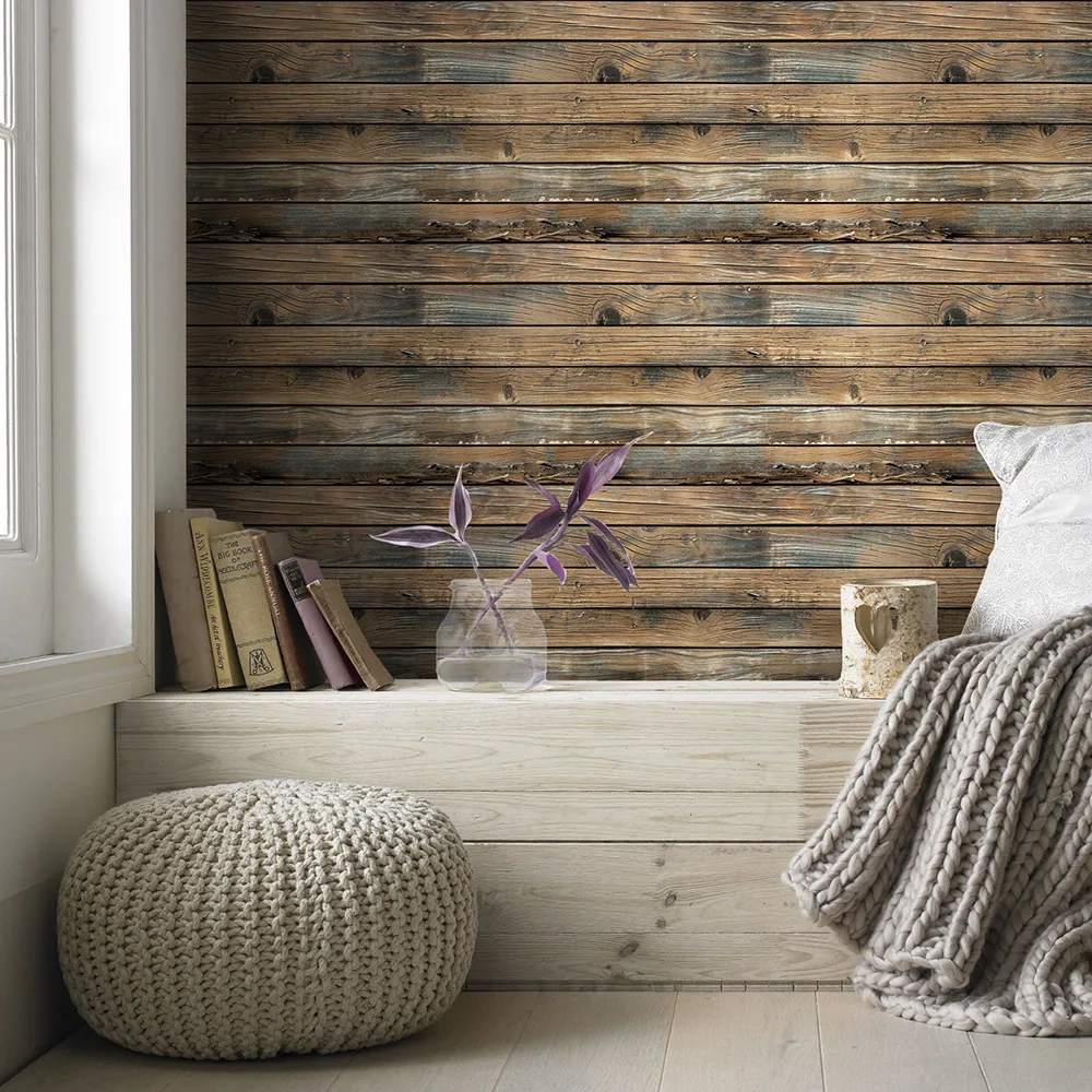 

Distressed Wood Self Adhesive Wallpaper Removable Wallpaper Stick And Peel Wood Plank Wallpaper Wardrobe Renovation Stickers