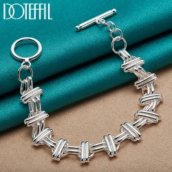 DOTEFFIL 925 Sterling Silver 18K Gold Round Cross Smooth Design Charm Chain Bracelet For Lady Women Man Valentine Jewelry Gift
