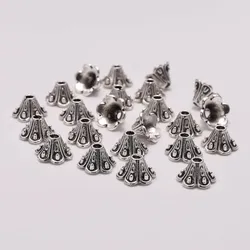 50pcs/Lot Flower Loose Spacer Bead Caps 8mm Tibetan Antique Cone End Beads Cap Filigree For DIY Jewelry Finding Making