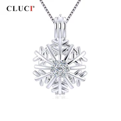 CLUCI 925 Sterling Silver Winter Snowflake Women Pendant Zircon Pearl Cage Pendant Christmas Gift Wish Pearl Locket SC345SB